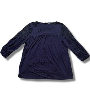Reitmans Navy Lace-Sleeve Tunic – Size Large | Boho Chic | Scoop Neck |